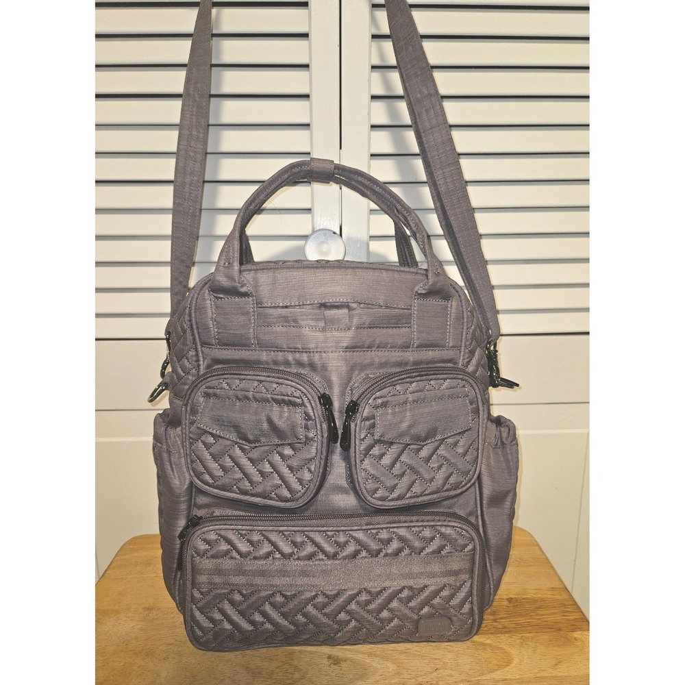Lug Mini Puddle Jumper Grey Quilted Crossbody Shoulder Bag Tote Travel Organizer